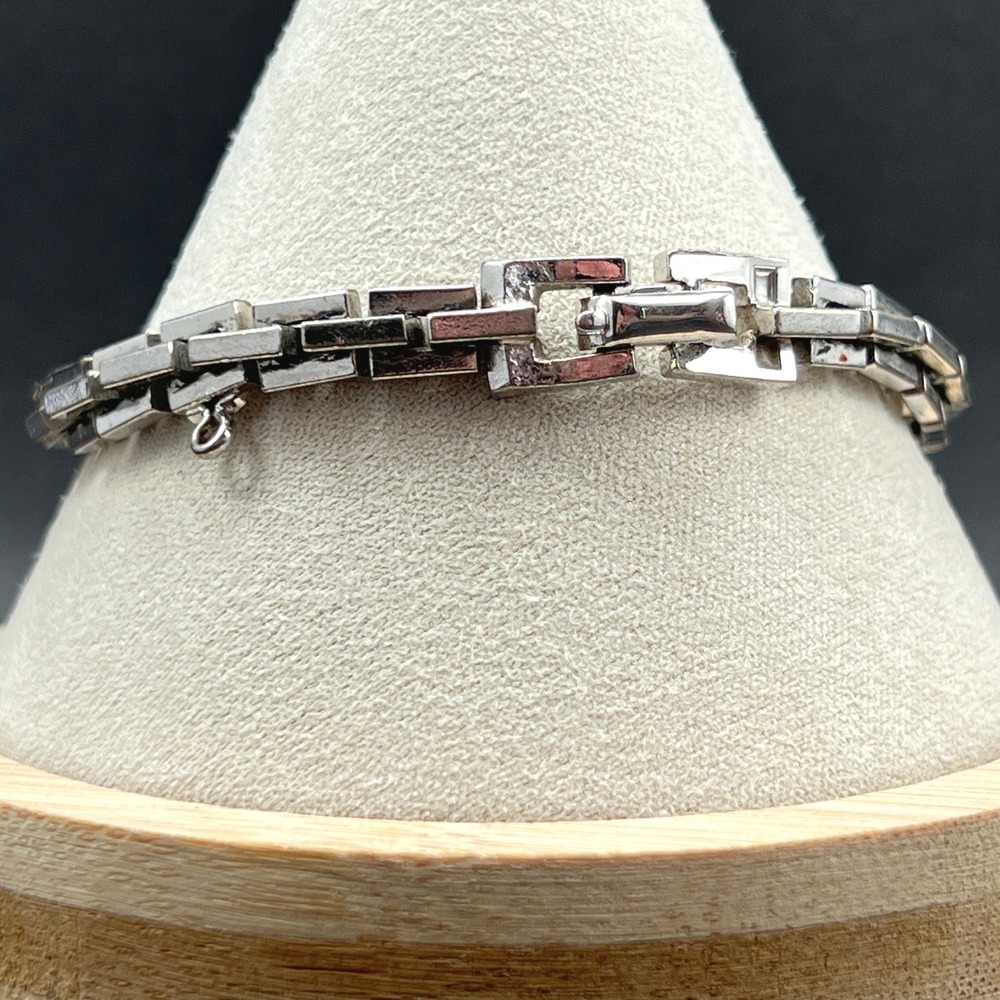 Vintage Coro Link Bracelet Silver Tone Geometric Brutalist 7.5" READ - Picture 3 of 9